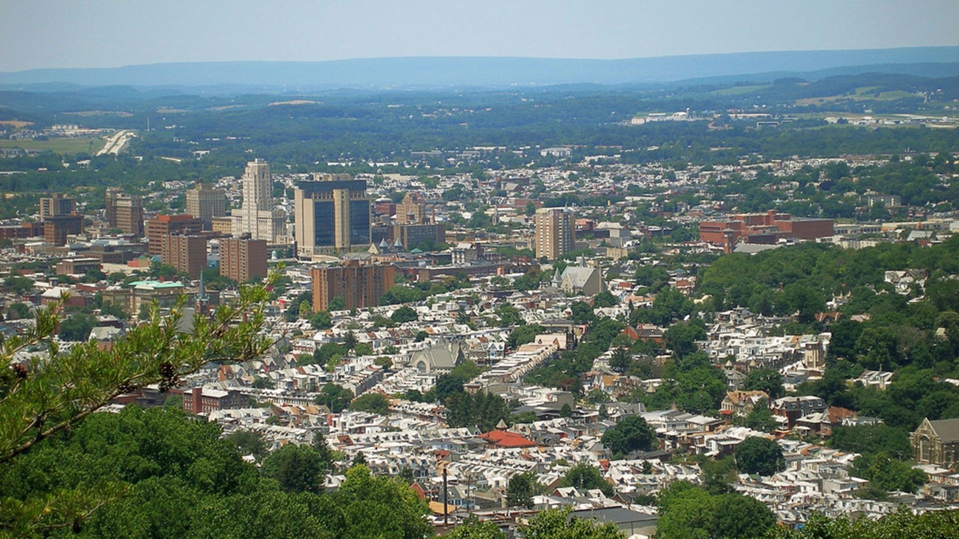 Reading skyline from atop Neversink Mountain